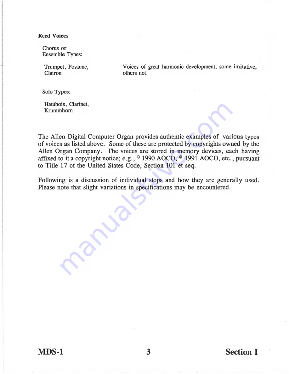 Allen Organ Company MDS-1 Owner'S Manual Download Page 12