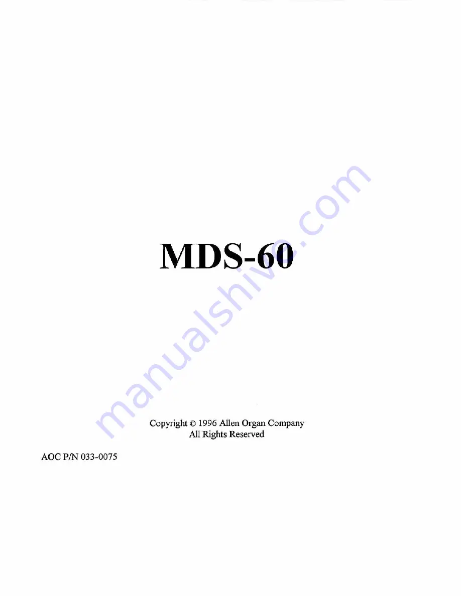 Allen Organ Company MDS-60 User Manual Download Page 2