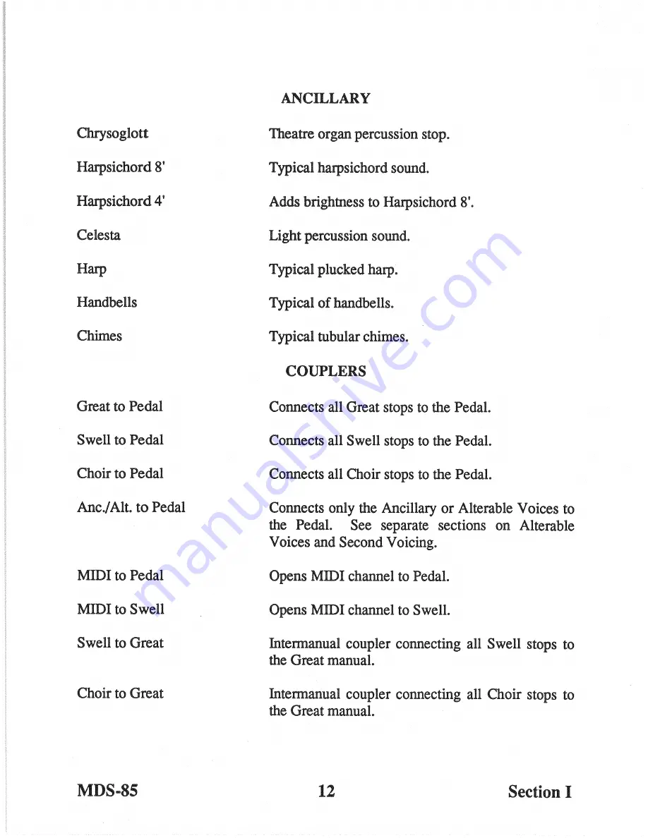 Allen Organ Company MDS-85 Owner'S Manual Download Page 20