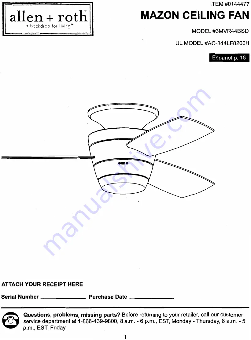 Allen + Roth 3MVR44BSD Скачать руководство пользователя страница 1