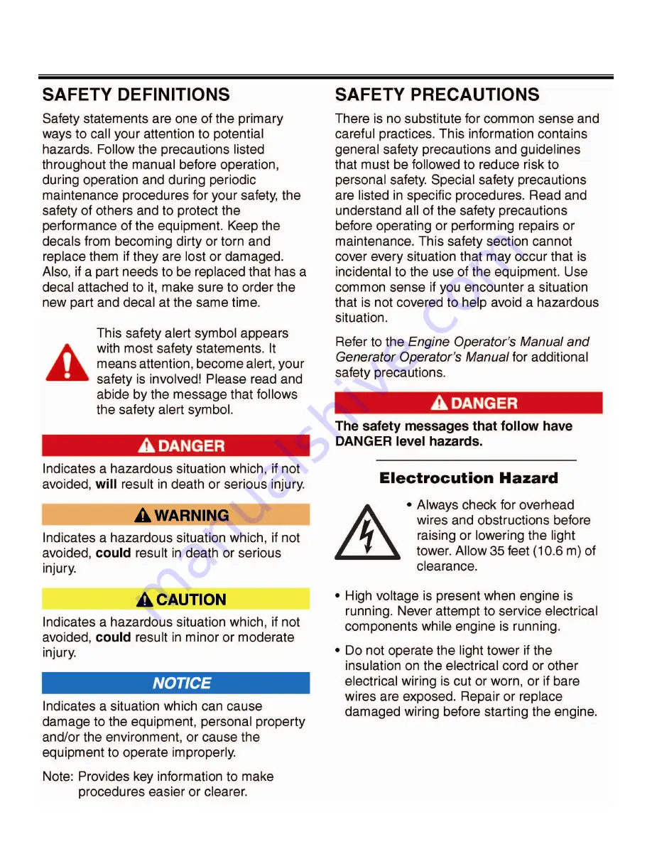 Allmand Night Lite Pro SE Power V Series Owner'S Manual Download Page 8