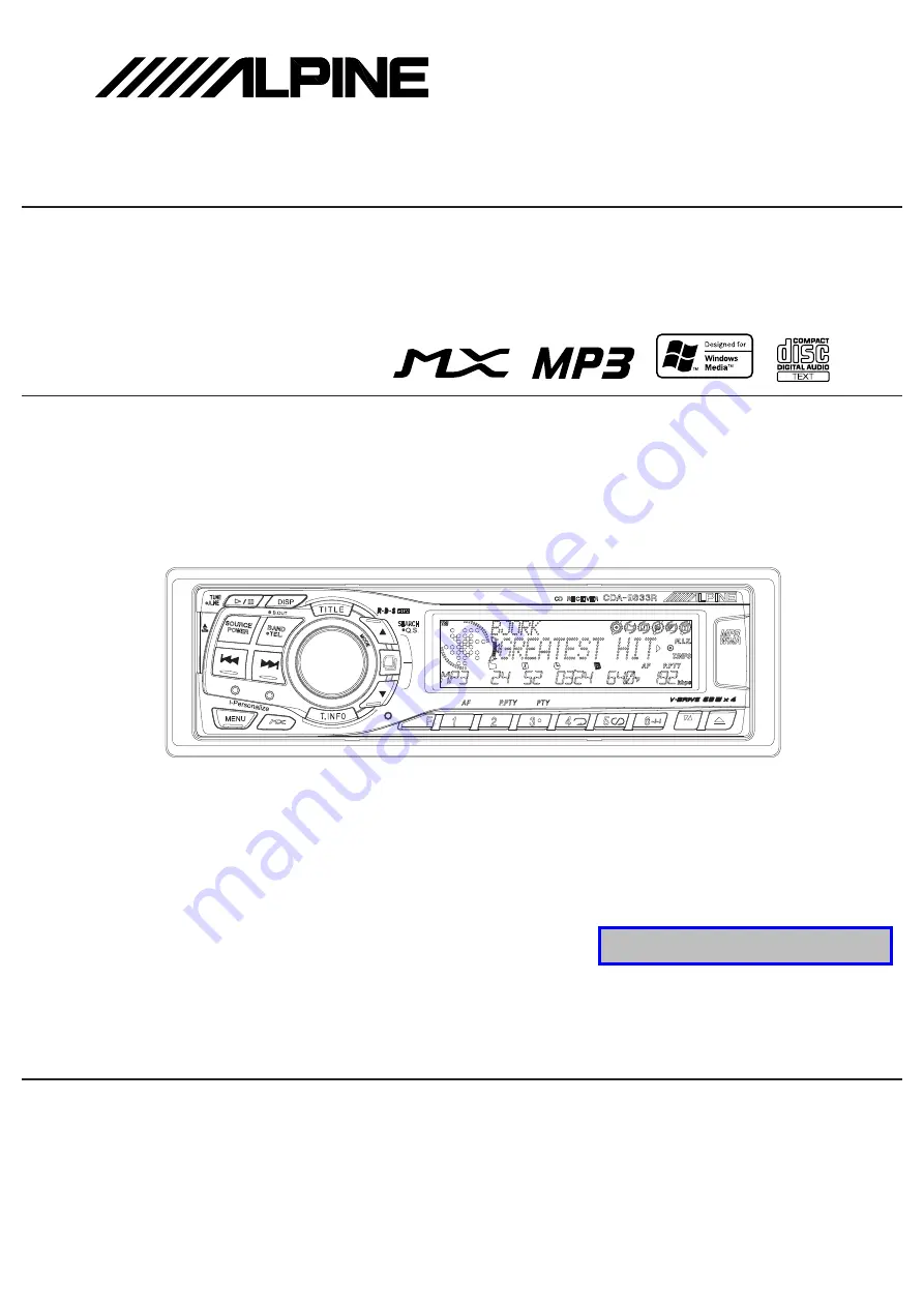 Alpine CDA-9833R Скачать руководство пользователя страница 1