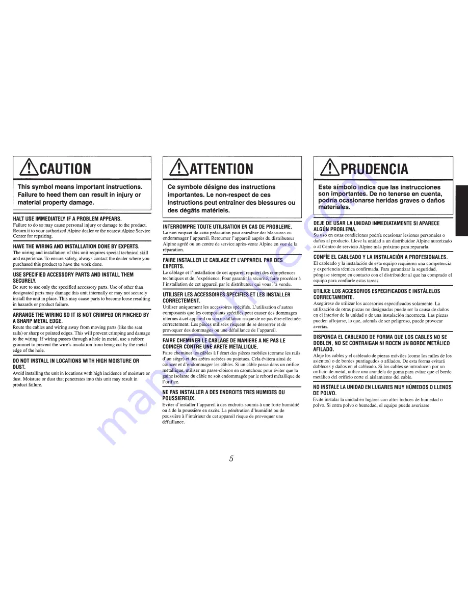 Alpine CDE-W235BT Quick Reference Manual Download Page 5