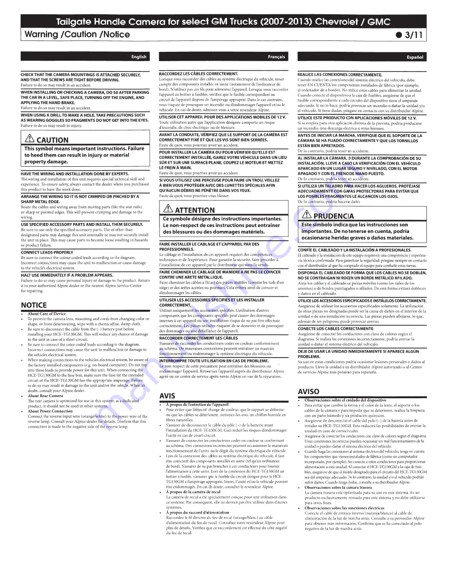 Alpine HCE-TG130GM Owner'S Manual Download Page 3