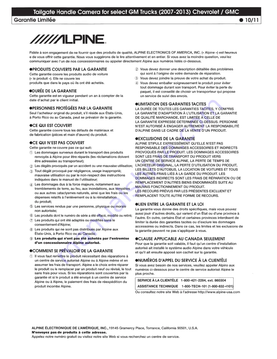 Alpine HCE-TG130GM Owner'S Manual Download Page 10