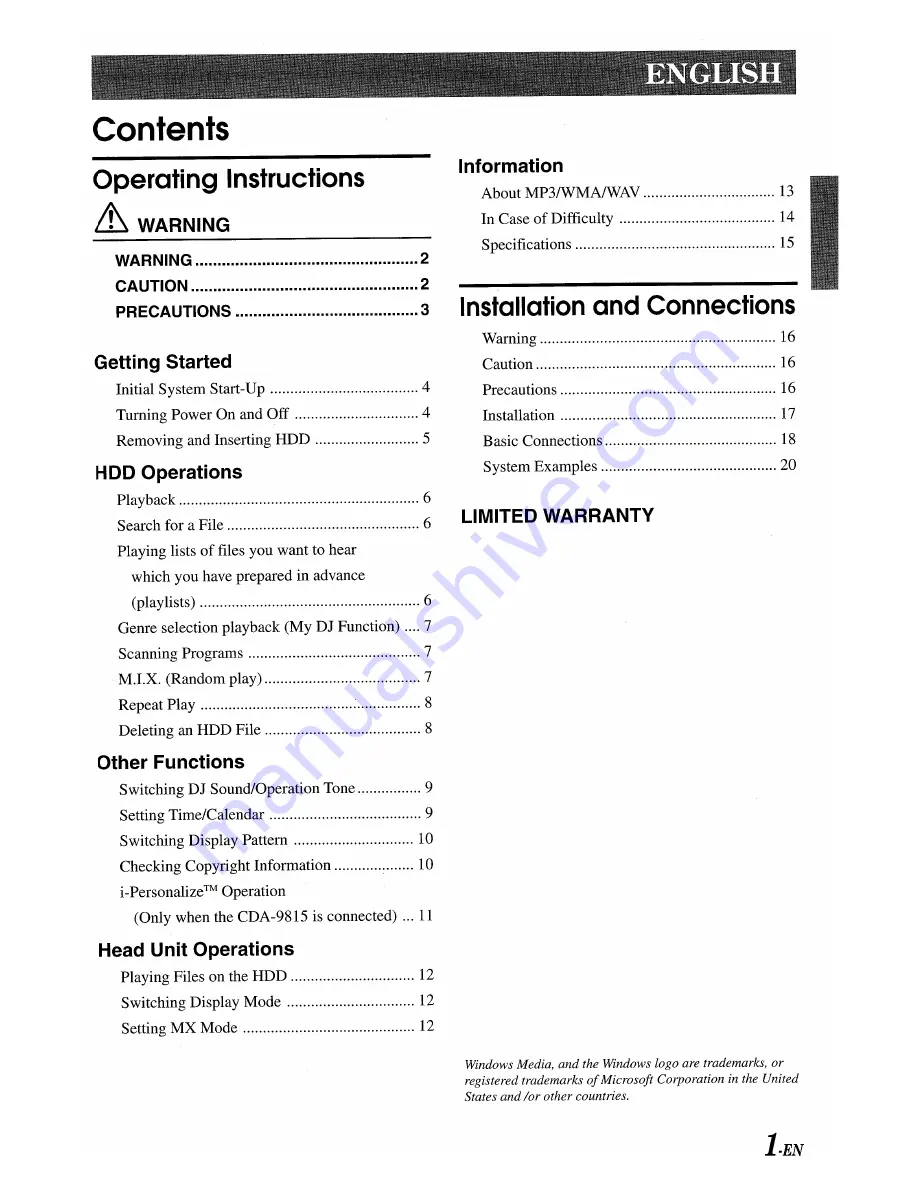 Alpine HDA-5460 Owner'S Manual Download Page 2