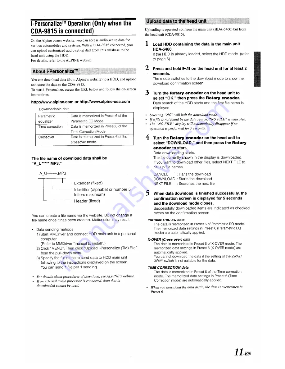 Alpine HDA-5460 Owner'S Manual Download Page 12