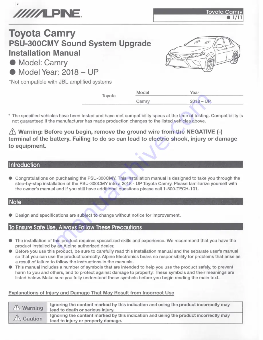 Alpine PSU-300CMV Скачать руководство пользователя страница 1