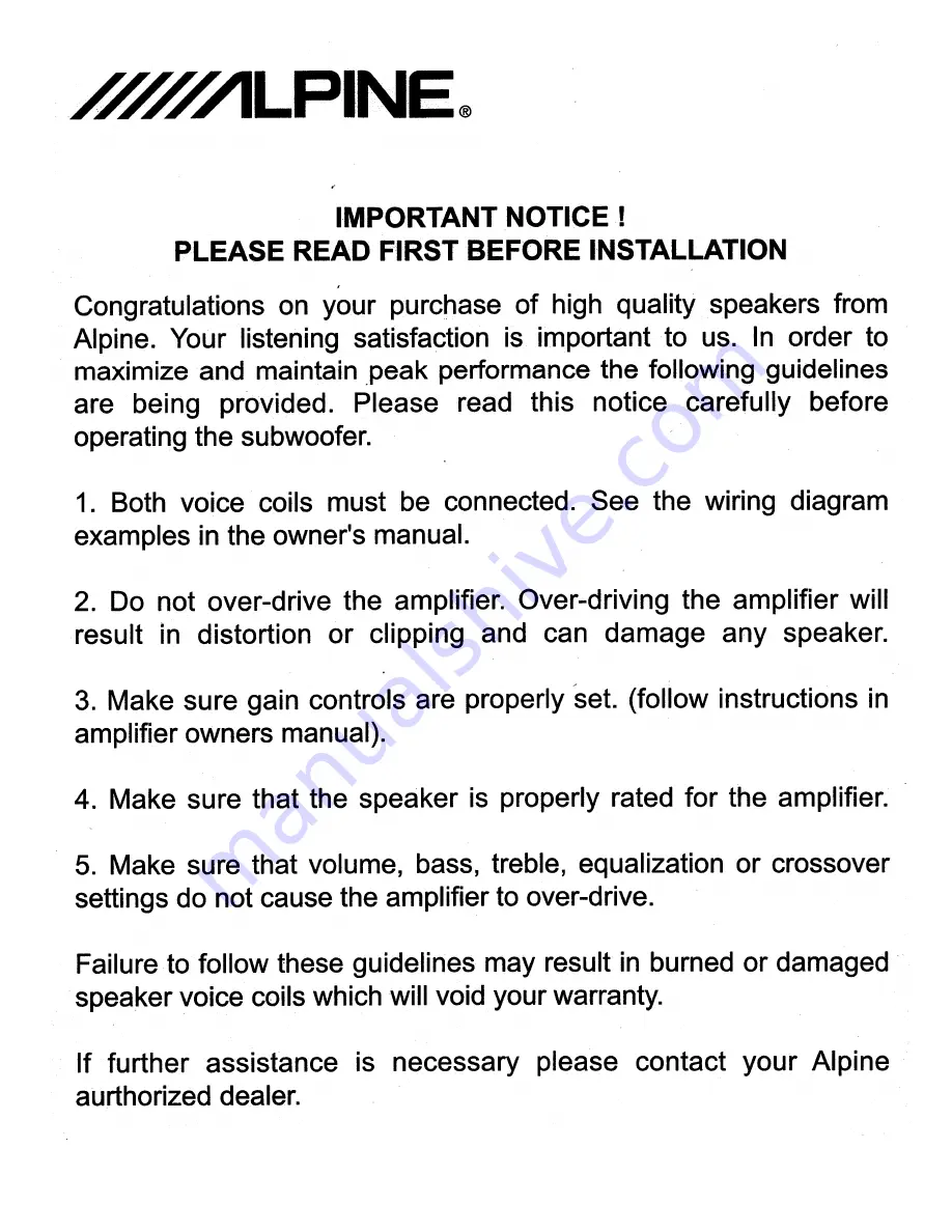 Alpine SWX-1242D Quick Manual Download Page 5