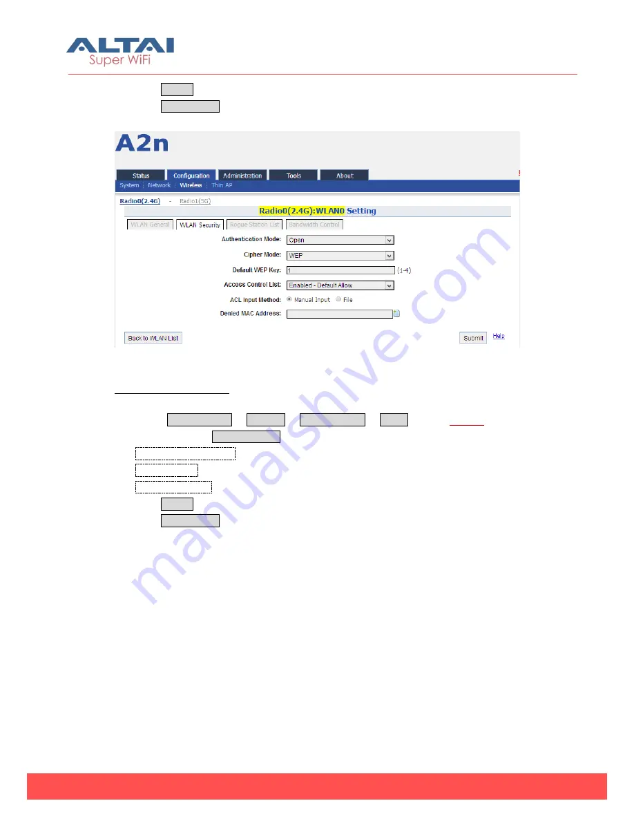 ALTAI A2N Configuration Manual Download Page 62