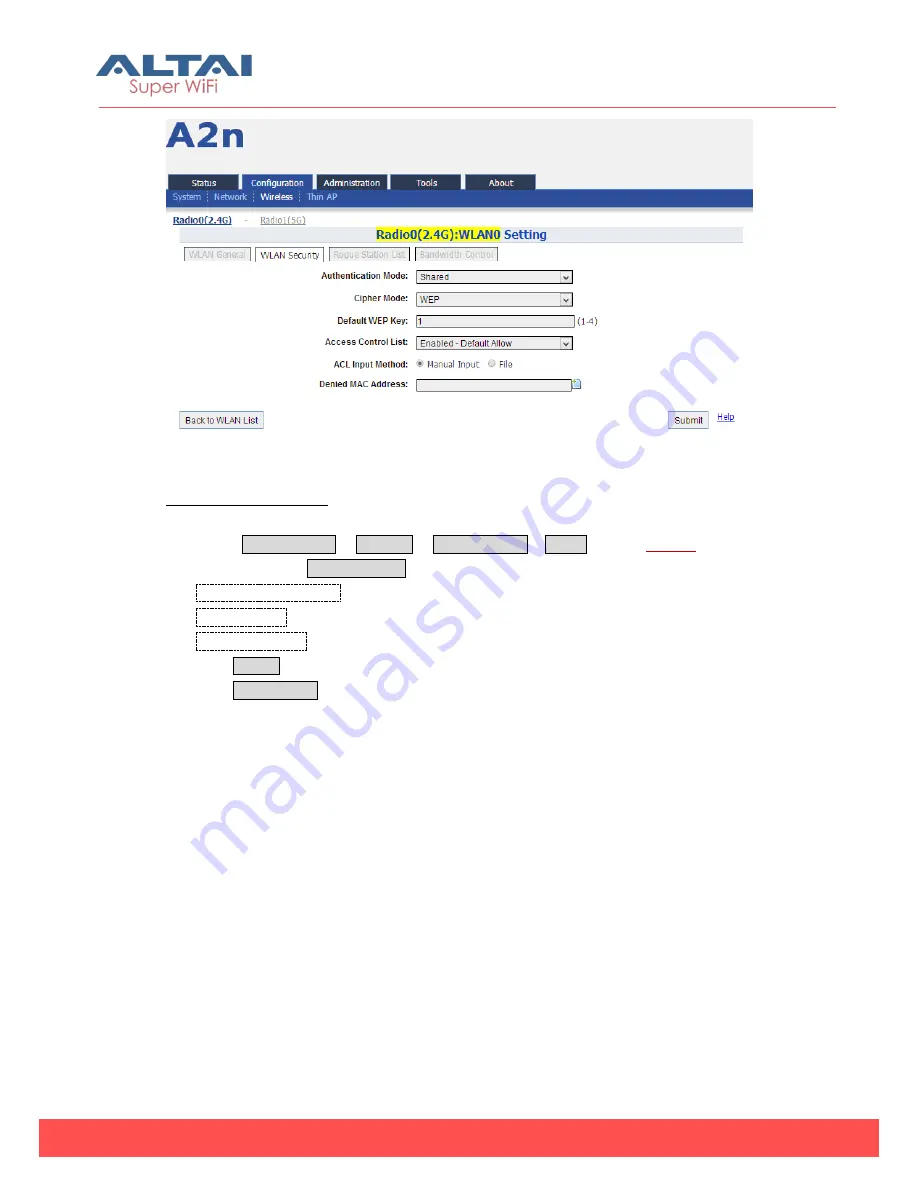 ALTAI A2N Configuration Manual Download Page 63