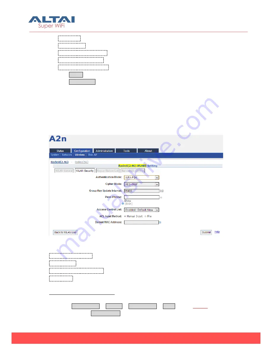 ALTAI A2N Configuration Manual Download Page 65