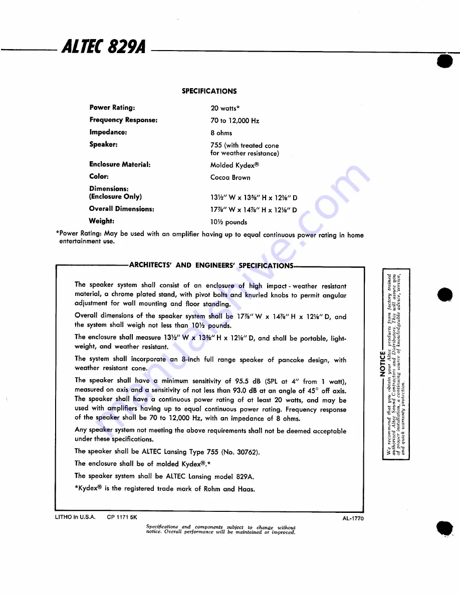 Altec Lansing 829A SPEAKER SYSTEM Manual Download Page 2