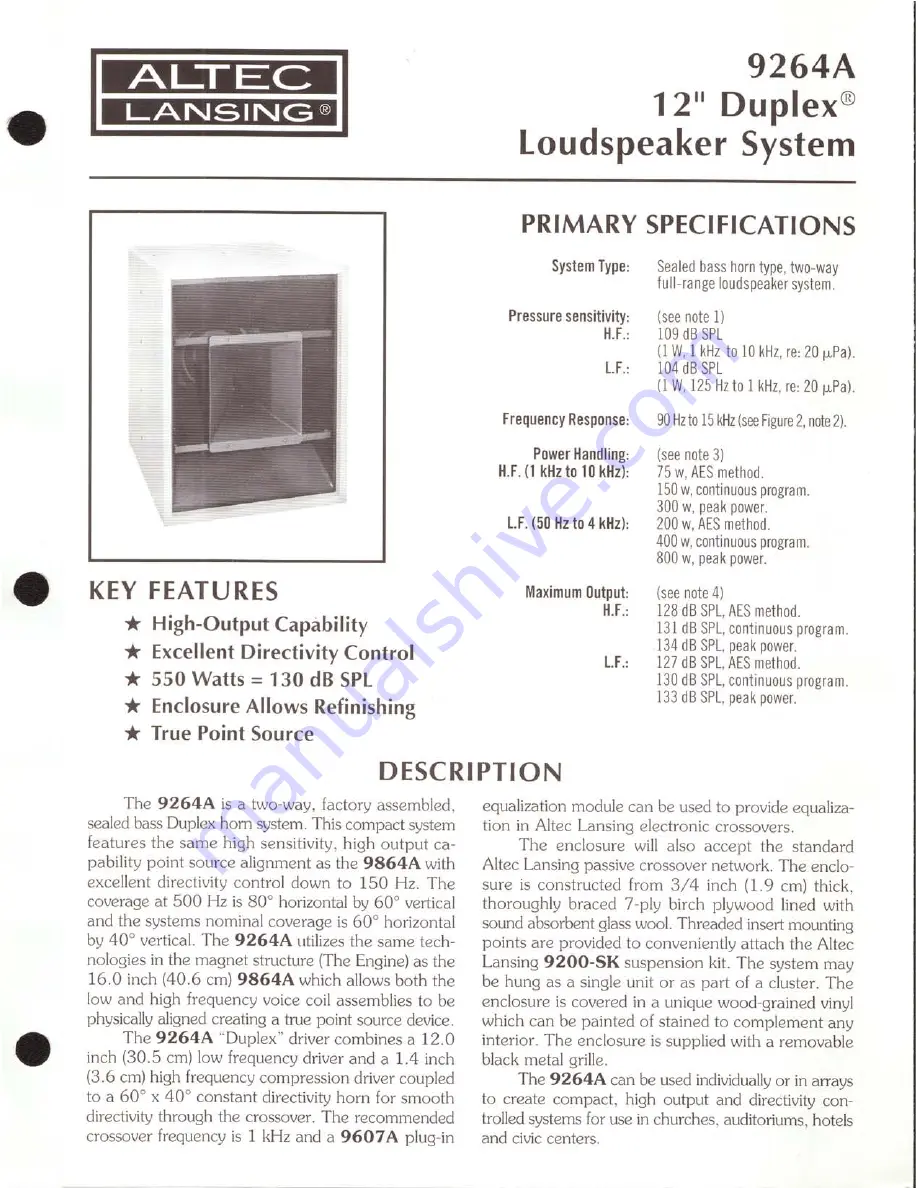 Altec Lansing 9264A SPEAKER SYSTEM Manual Download Page 1