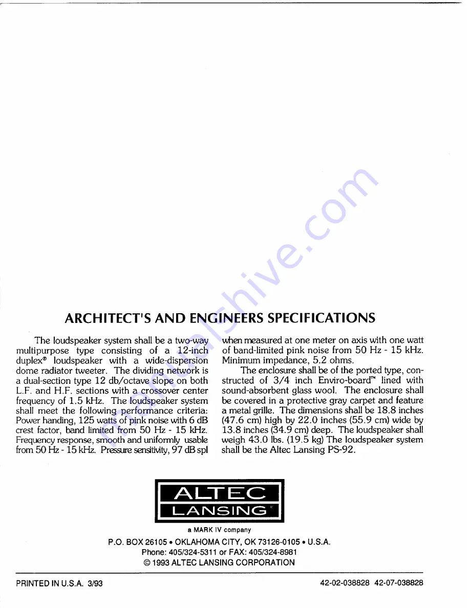 Altec Lansing Duplex PS-92 Скачать руководство пользователя страница 4