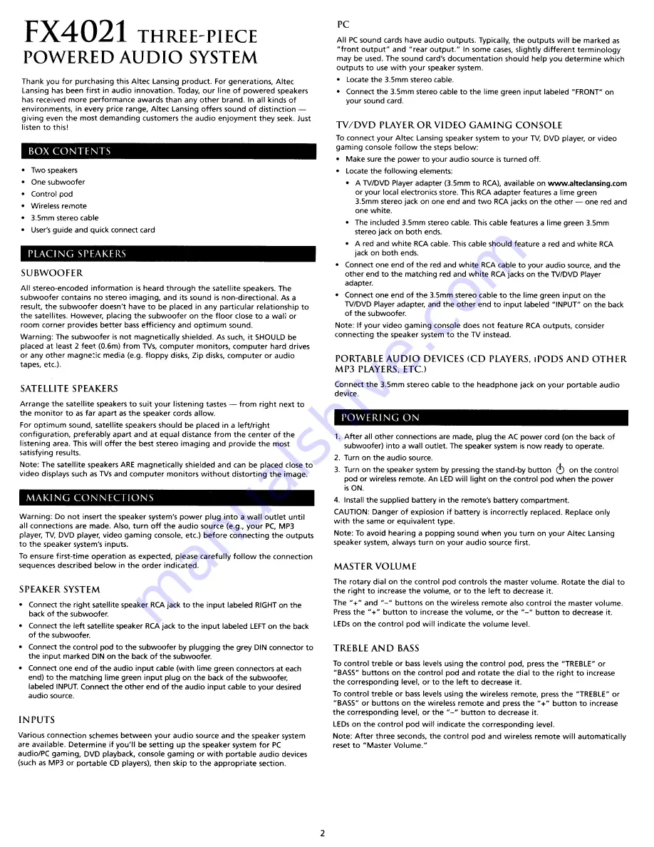 Altec Lansing FX4021 - SELL-SHEET User Manual Download Page 3