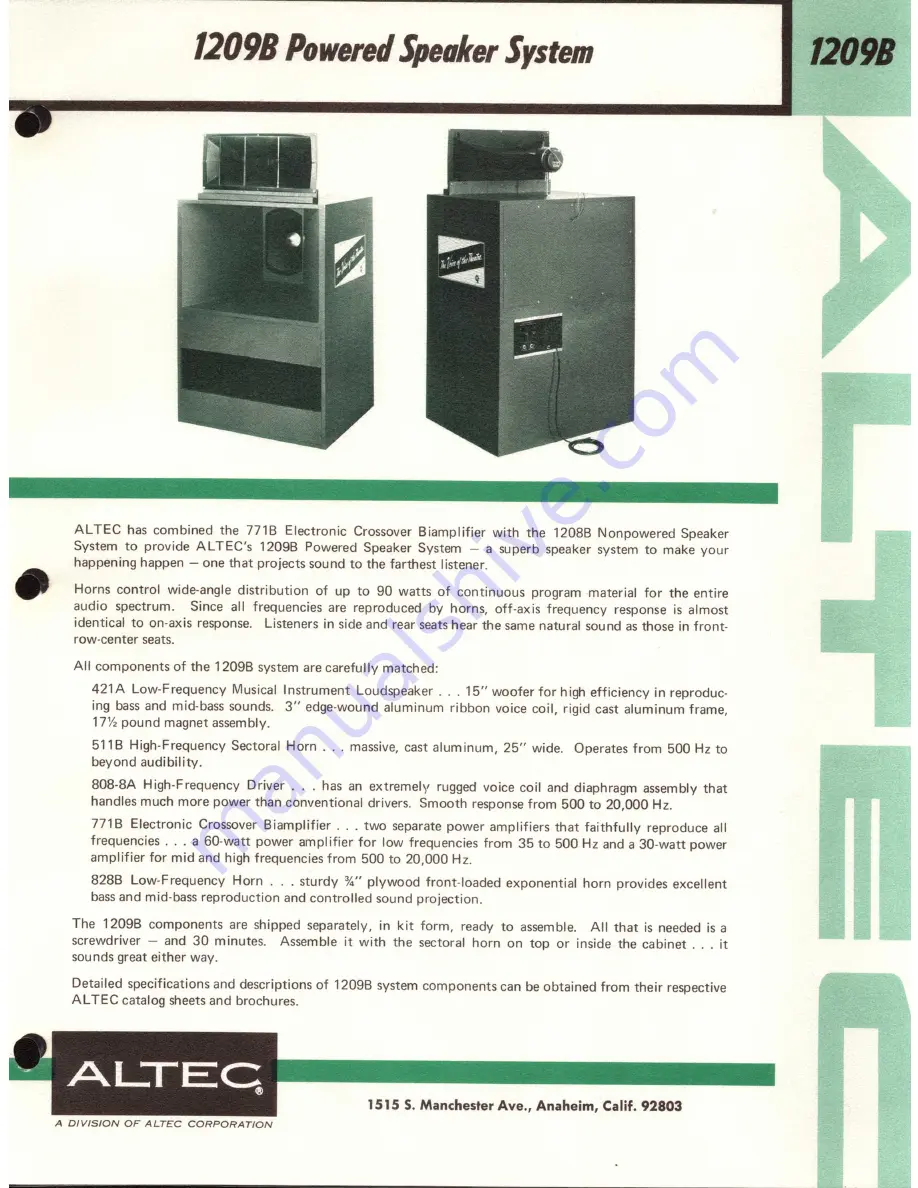 Altec 1209B Specifications Download Page 1