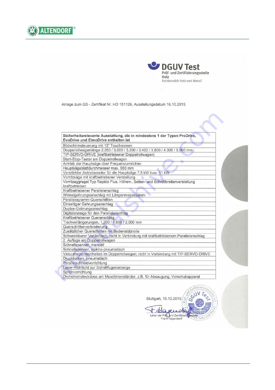 Altendorf ElmoDrive F45 Operating Manual Download Page 11