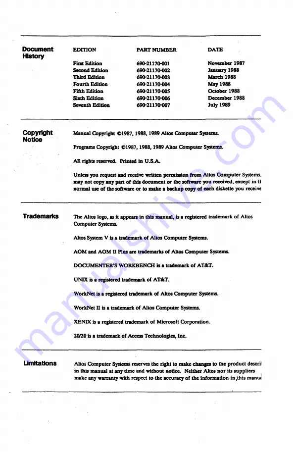 Altos Computer Systems V  386 Series Installation Manual Download Page 4