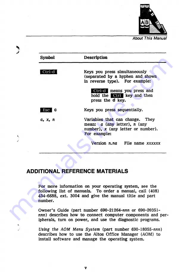 Altos Computer Systems V  386 Series Installation Manual Download Page 9