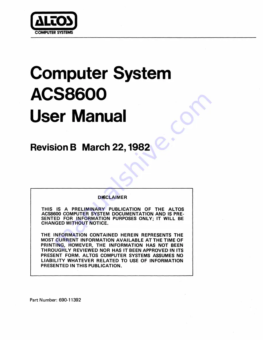 Altos ACS8600 User Manual Download Page 1