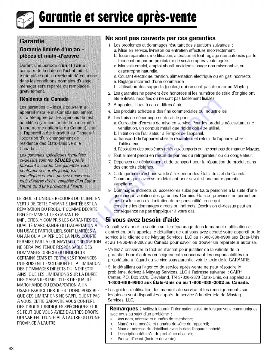 Amana 12828152 Use & Care Manual Download Page 64