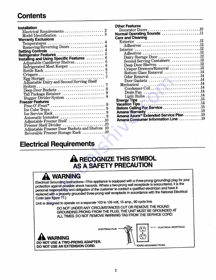 Amana 85165 Use & Care Manual Download Page 2