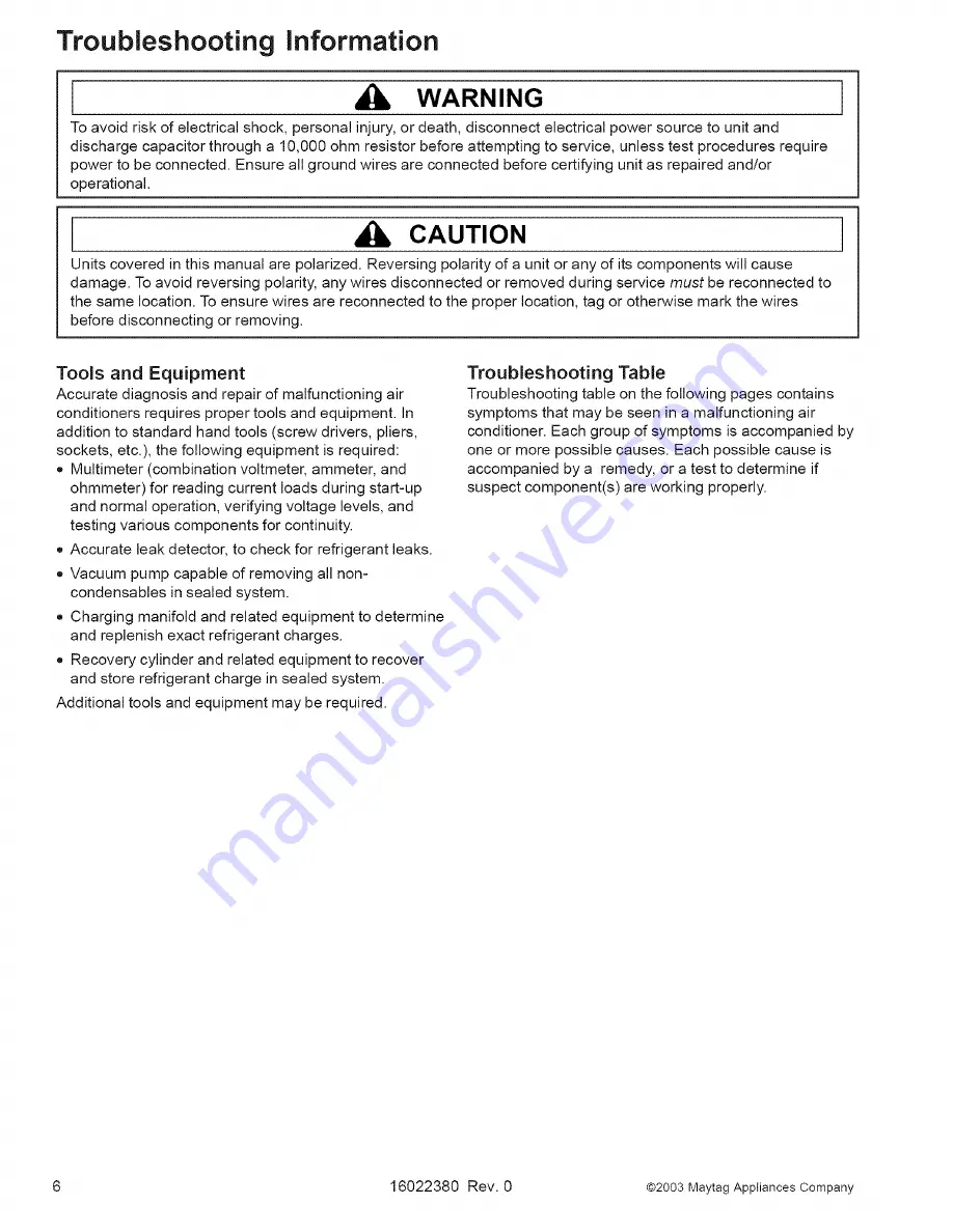 Amana AAC081SRB Service Service Manual Download Page 6