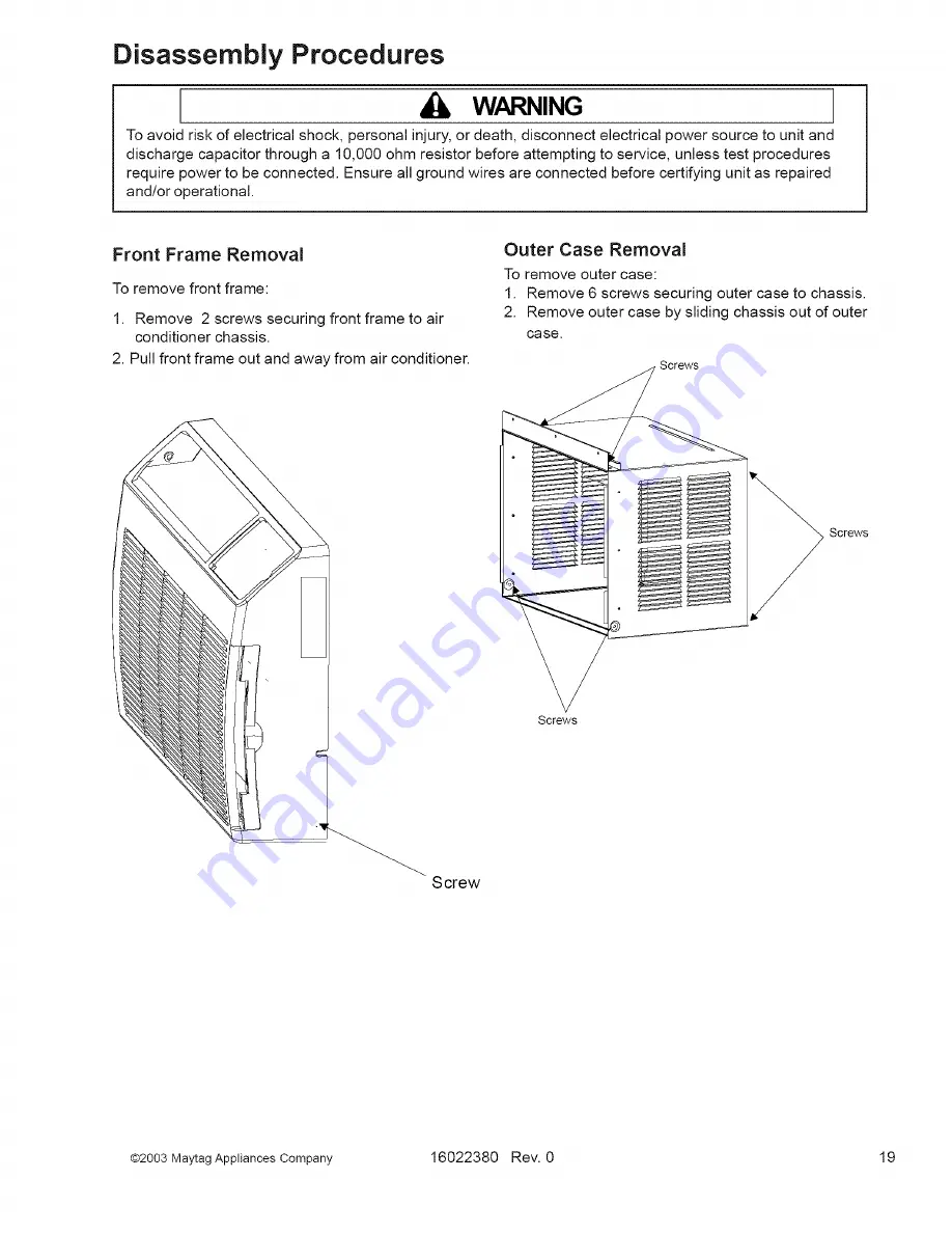 Amana AAC081SRB Service Service Manual Download Page 19