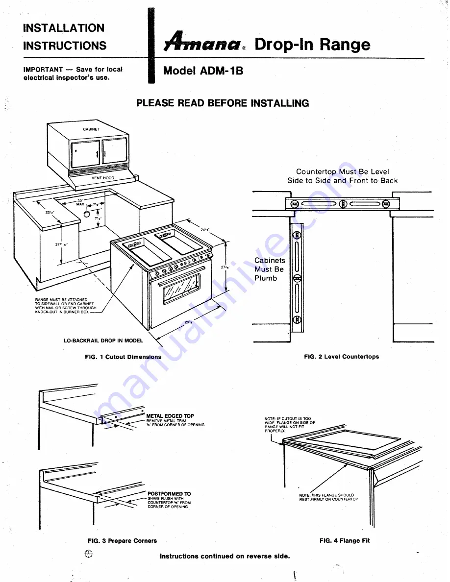 Amana ADM-1B Installation Instructions Download Page 1