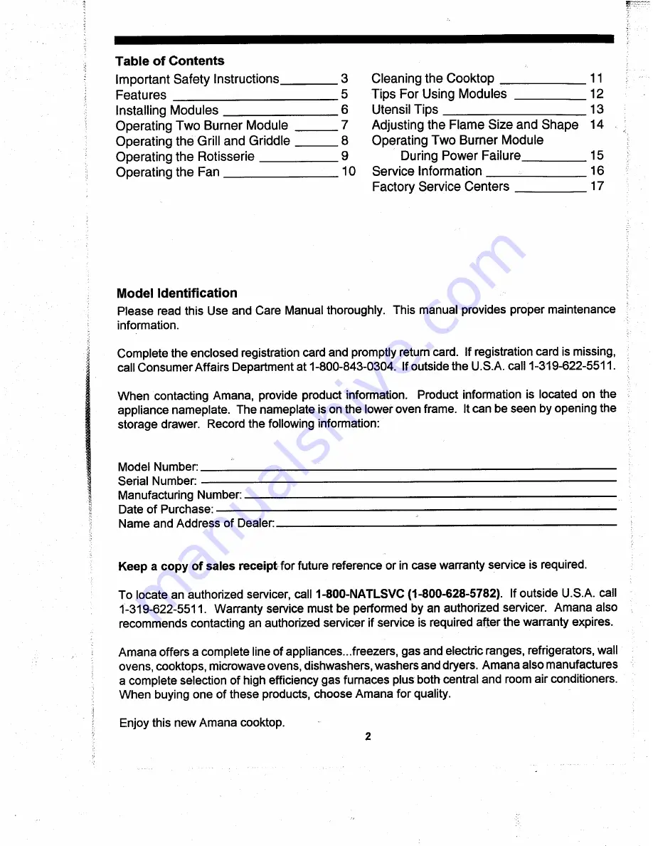 Amana AKDG Use And Care Manual Download Page 2