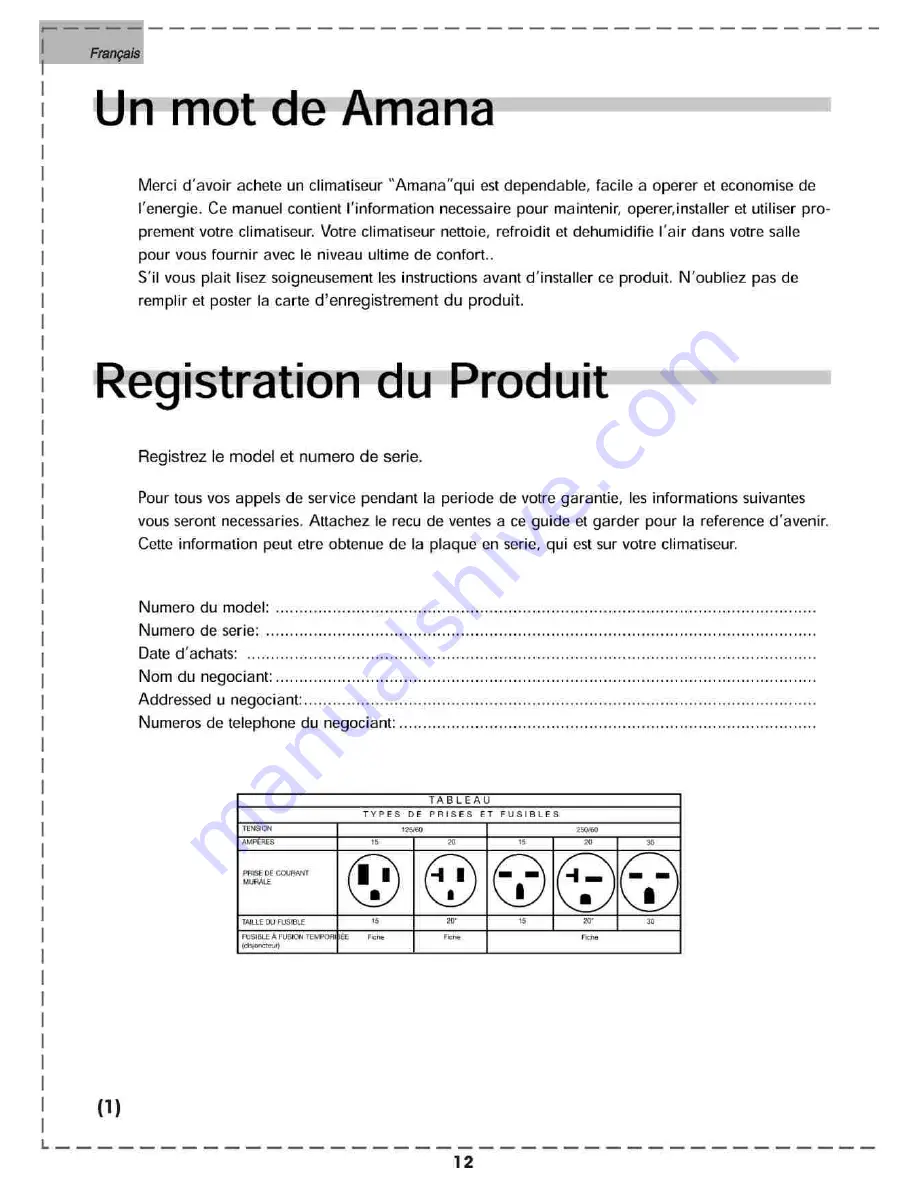 Amana AP095R Manual Download Page 12