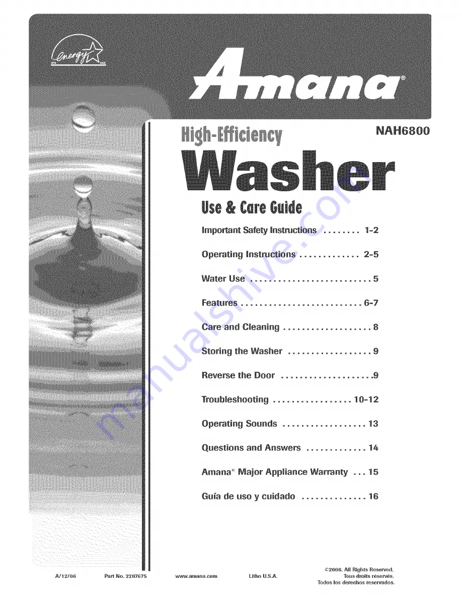 Amana NAH6800 Use & Care Manual Download Page 1