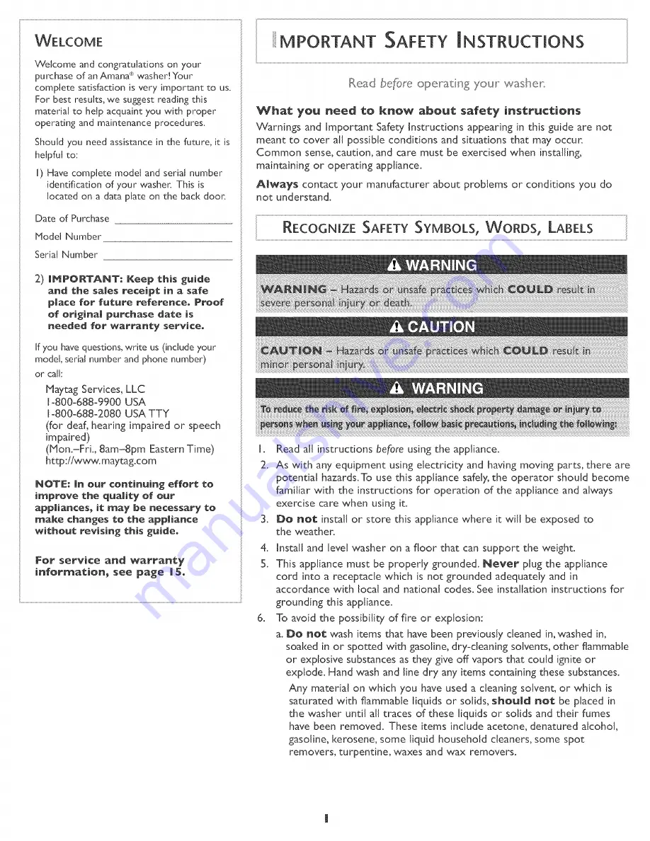 Amana NAH6800 Use & Care Manual Download Page 2