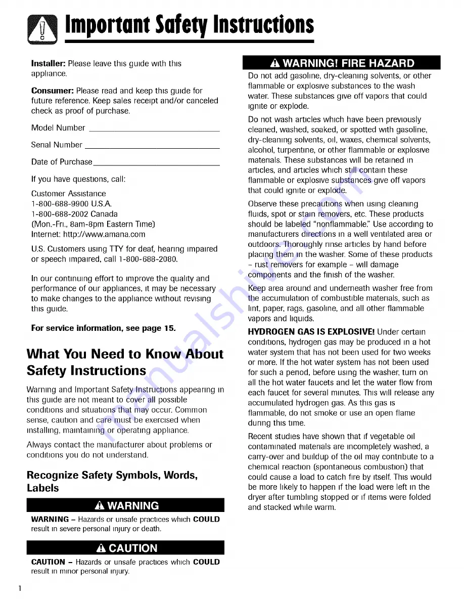 Amana NAV2335AWW Use & Care Manual Download Page 2