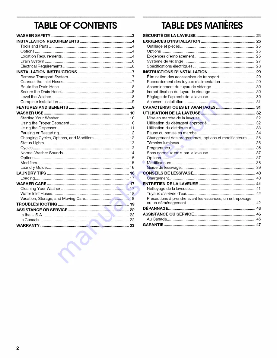 Amana NFW7600XW00 Use & Care Manual Download Page 2