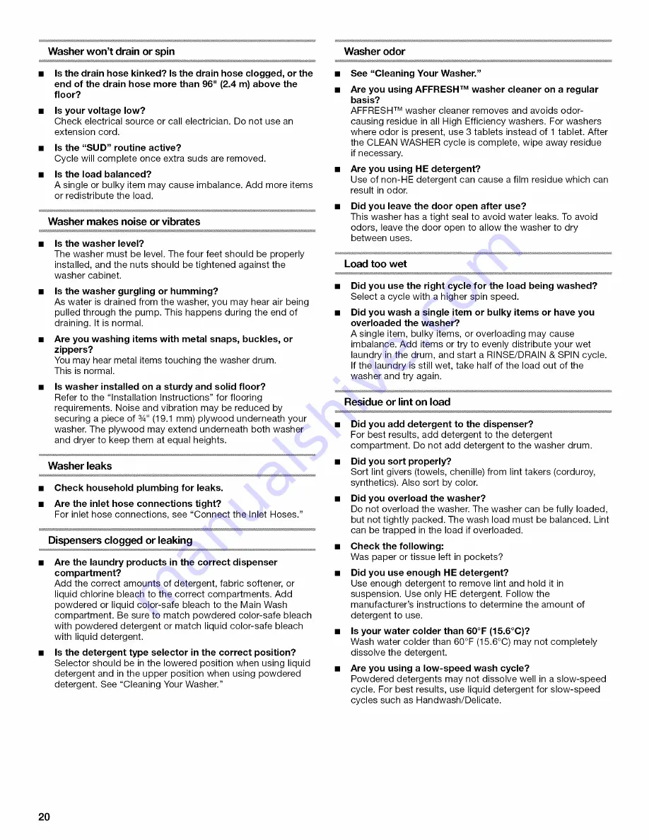 Amana NFW7600XW00 Use & Care Manual Download Page 20