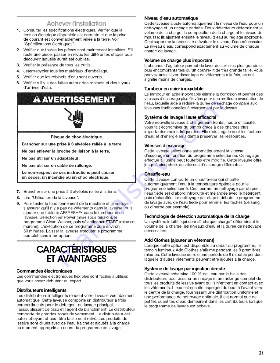 Amana NFW7600XW00 Use & Care Manual Download Page 31