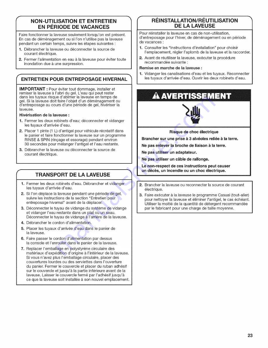 Amana NTW4501XQ0 Use And Care Manual Download Page 23