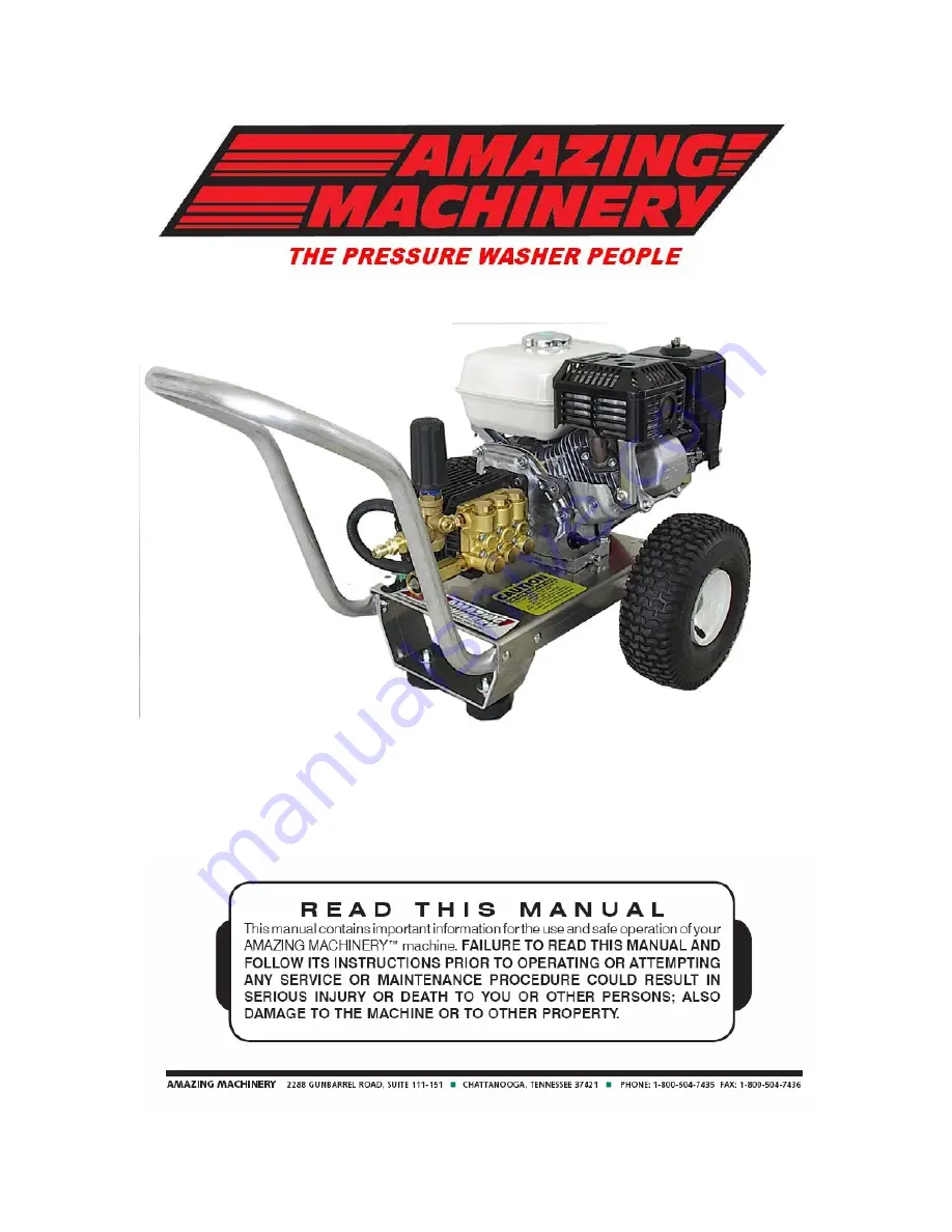 Amazing Machinery 5.5-24HP GAS & DIESEL ENGINEPRESSURE WASHER Manual Download Page 1