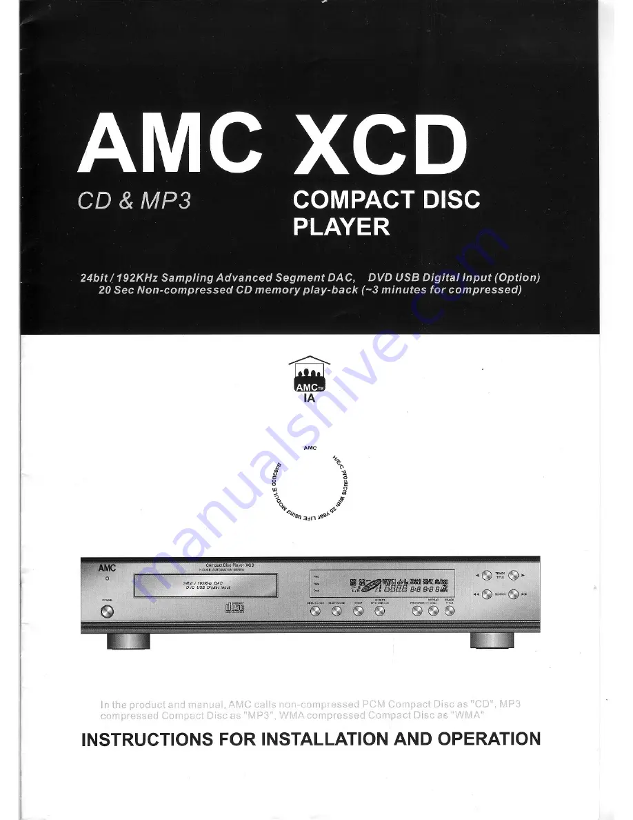 AMC XCD Instructions For Installation And Operation Manual Download Page 1