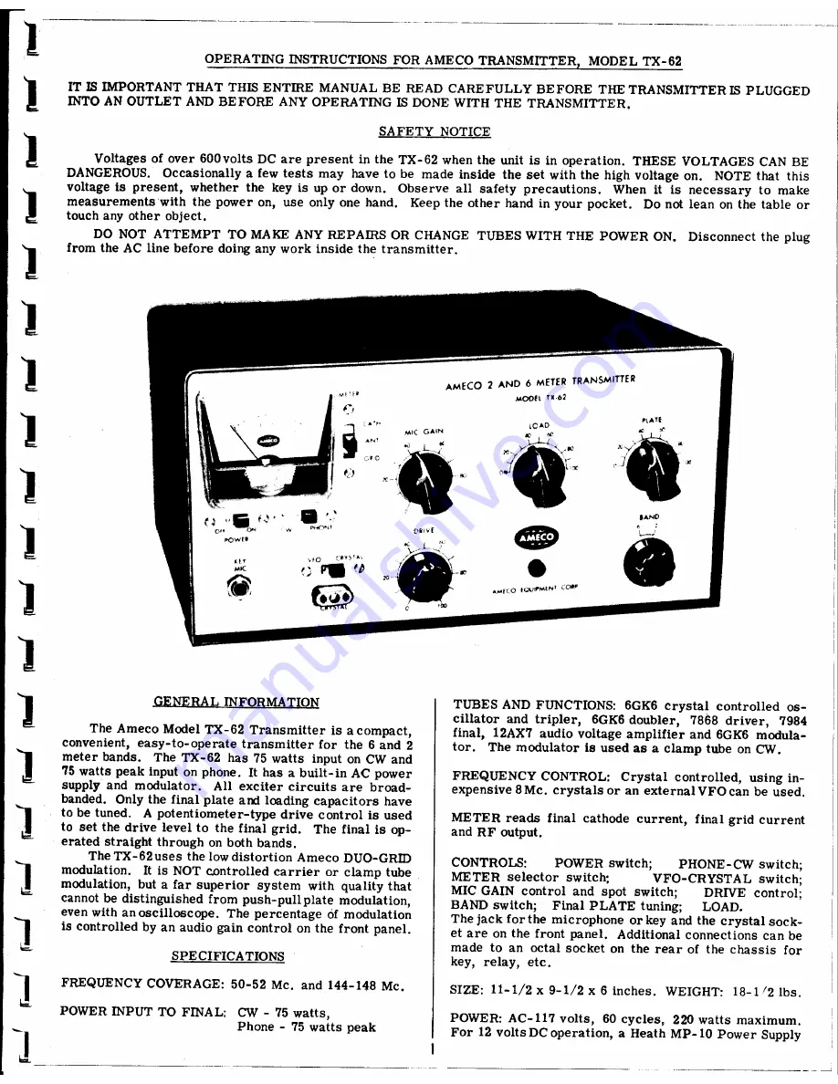 Ameco TX-62 Operating Instructions Manual Download Page 1