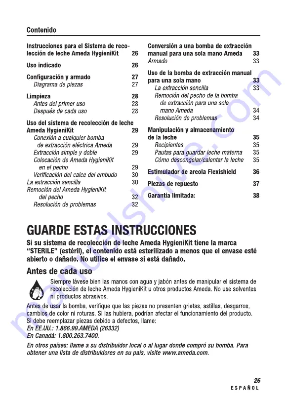 Ameda HygieniKit Instructions Manual Download Page 26