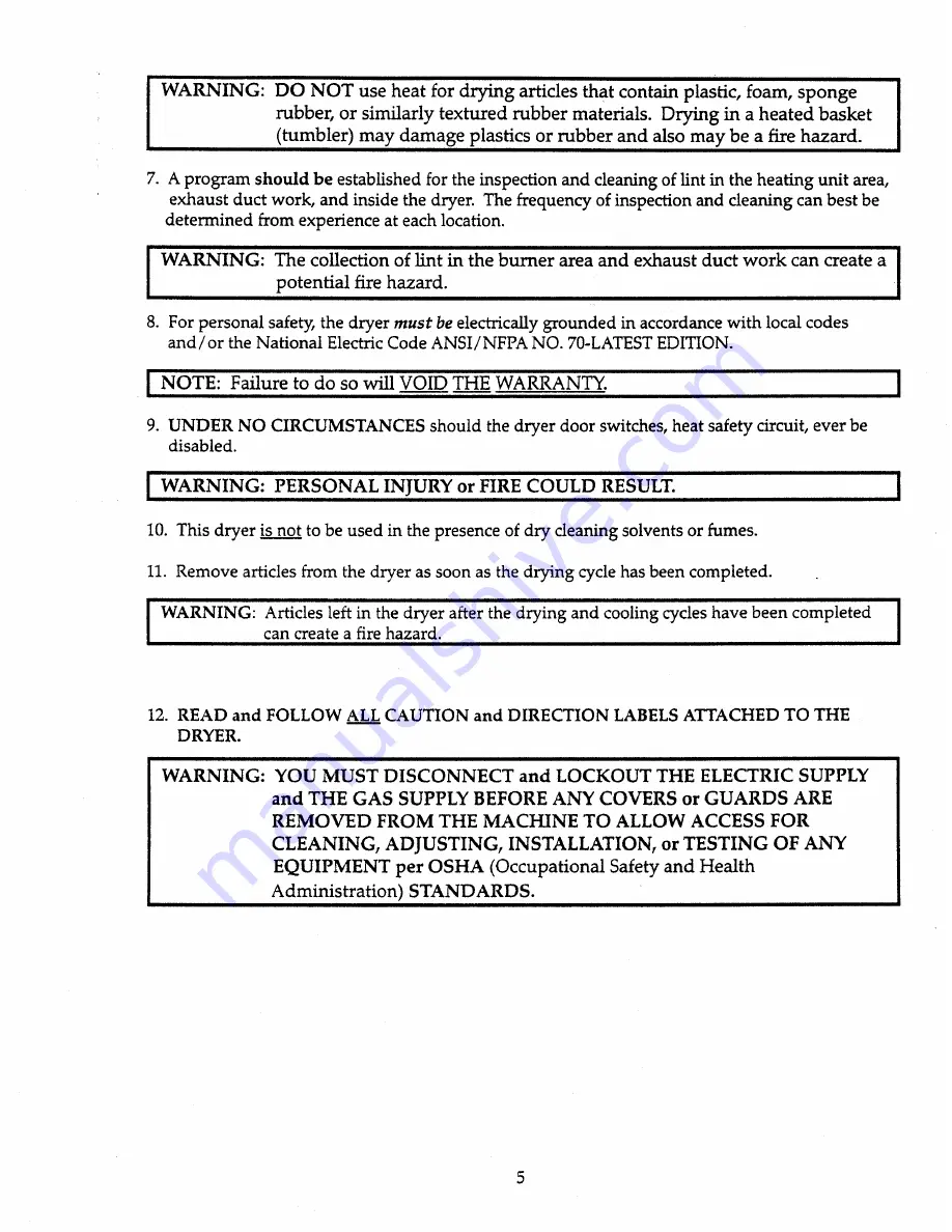 American Dryer Corp. AD-385 Installation & Operator'S Manual Download Page 9