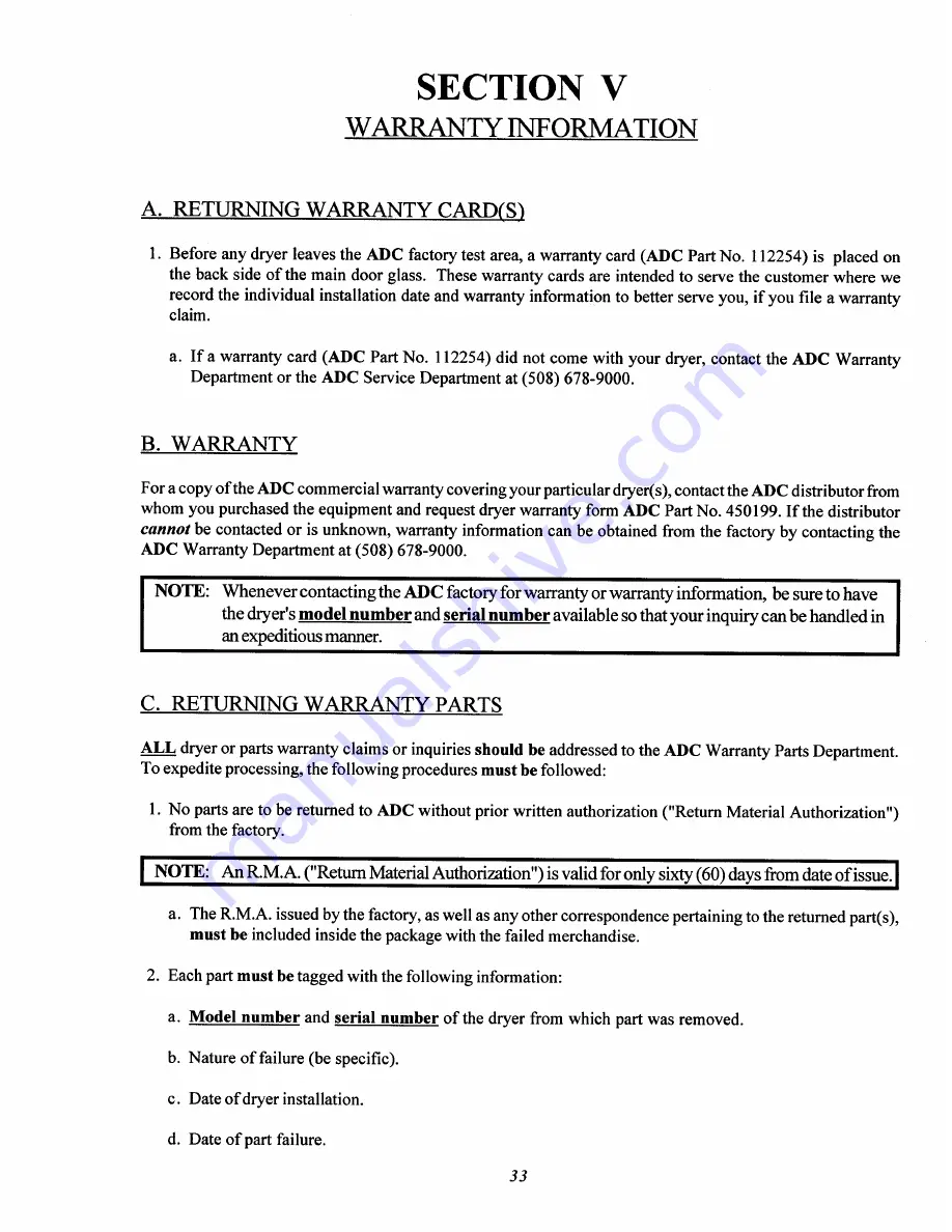 American Dryer Corp. AD-385 Installation & Operator'S Manual Download Page 37