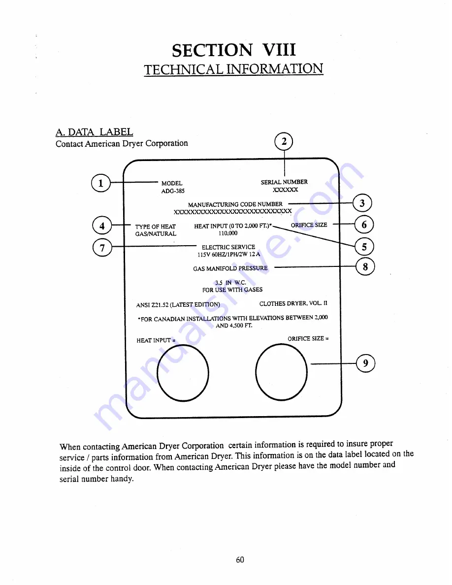 American Dryer Corp. AD-385 Installation & Operator'S Manual Download Page 64