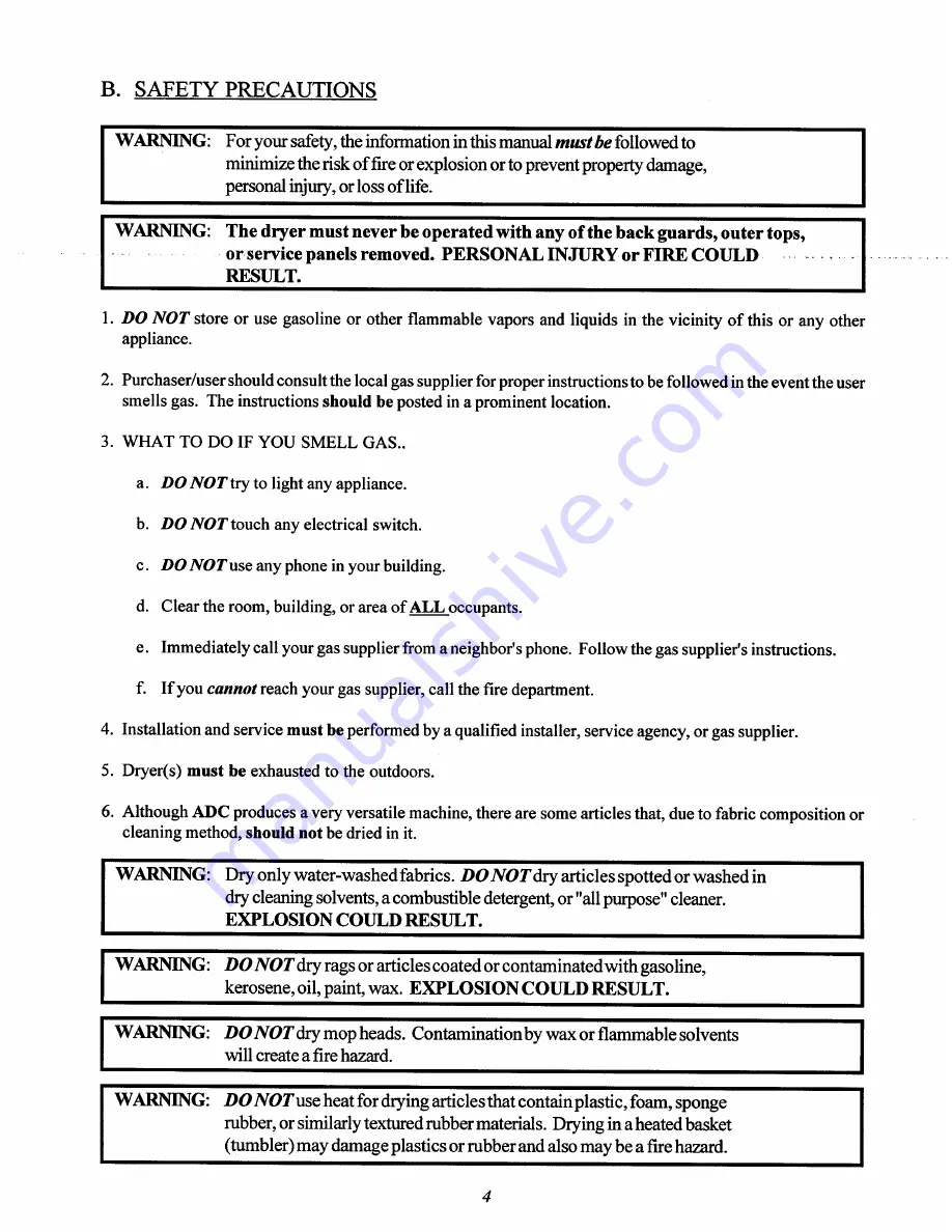 American Dryer Corp. AD-75T Installation & Operator'S Manual Download Page 8