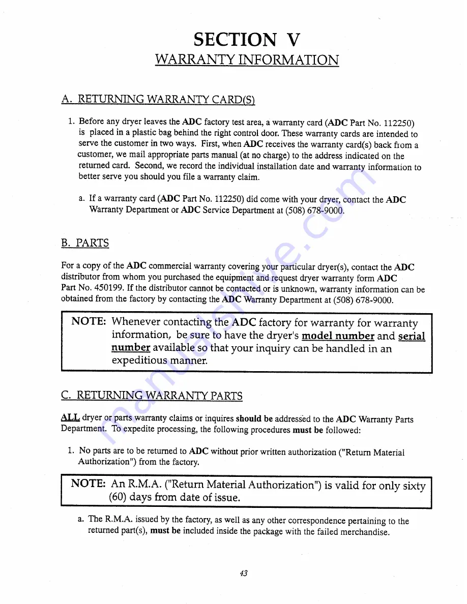 American Dryer Corp. AD-75T Installation & Operator'S Manual Download Page 47