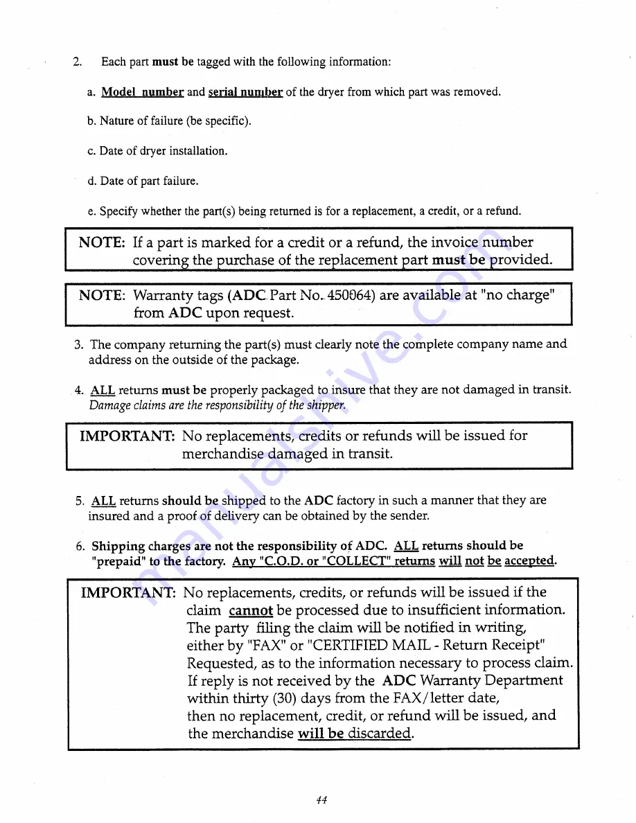 American Dryer Corp. AD-75T Installation & Operator'S Manual Download Page 48