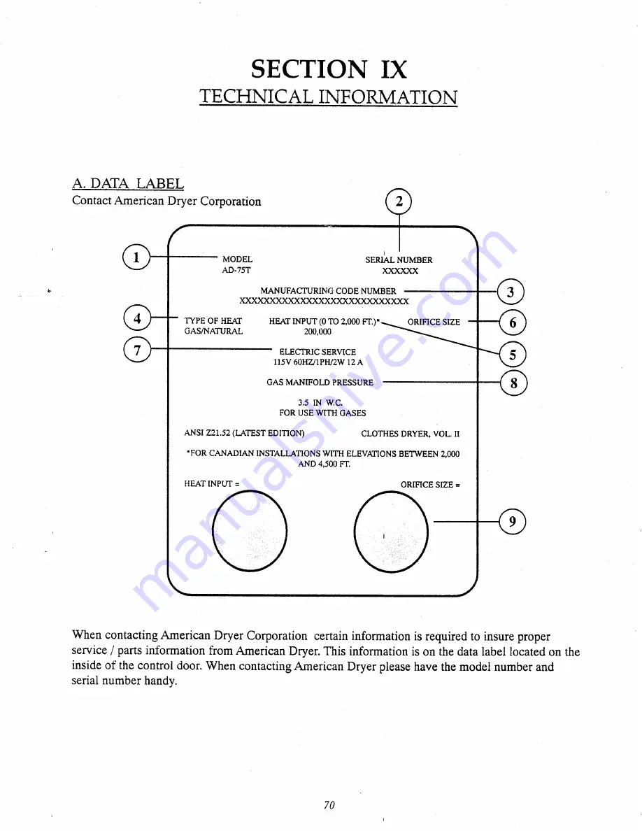 American Dryer Corp. AD-75T Installation & Operator'S Manual Download Page 74